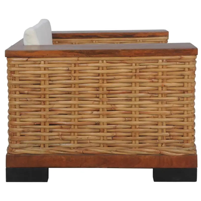 Banken set met natuurlijk rattan en breedte zitting voor binnengebruik - 1-zitter + 3-zitter - Banken