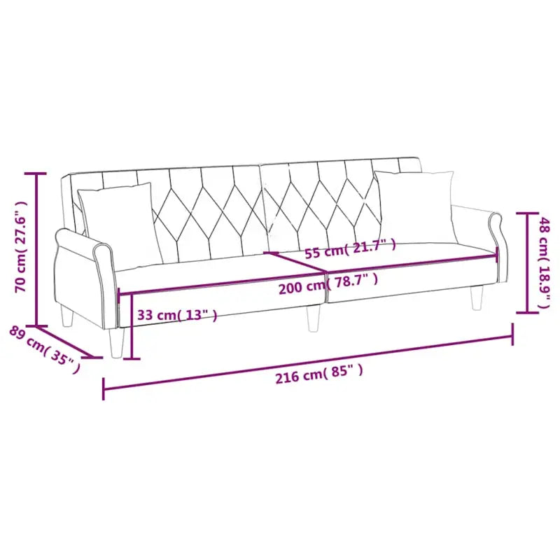 Banken slaapbank met comfortabele zit en totale afmetingen in fluwelen stof - Banken