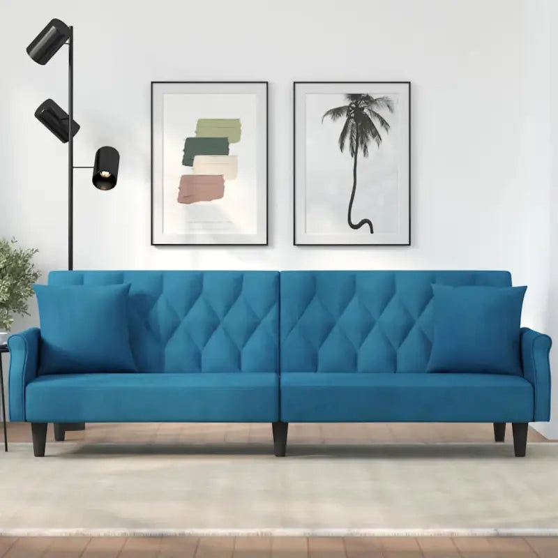 Banken slaapbank met comfortabele zit en totale afmetingen in fluwelen stof - Blauw - Banken