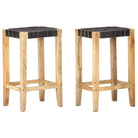 Barkrukken van echt leer en massief mangohout voor een stijlvol interieur - Zwart / 75 cm / 2 - Barkrukken