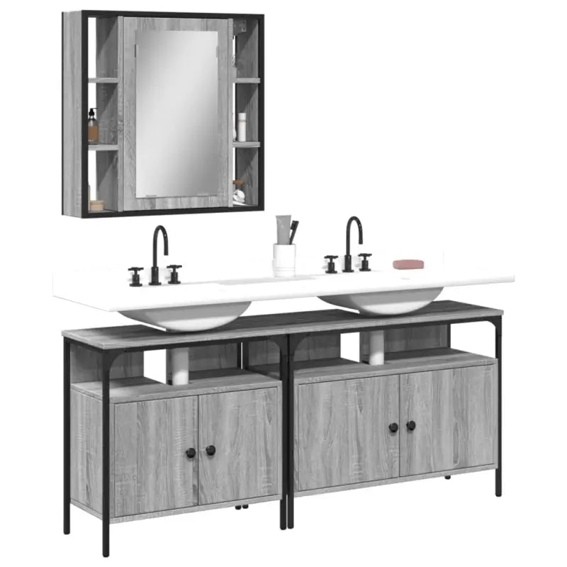 bathroommeubelset met stevige constructie en verstelbare poten - Grijs sonoma - Badkamermeubelsets