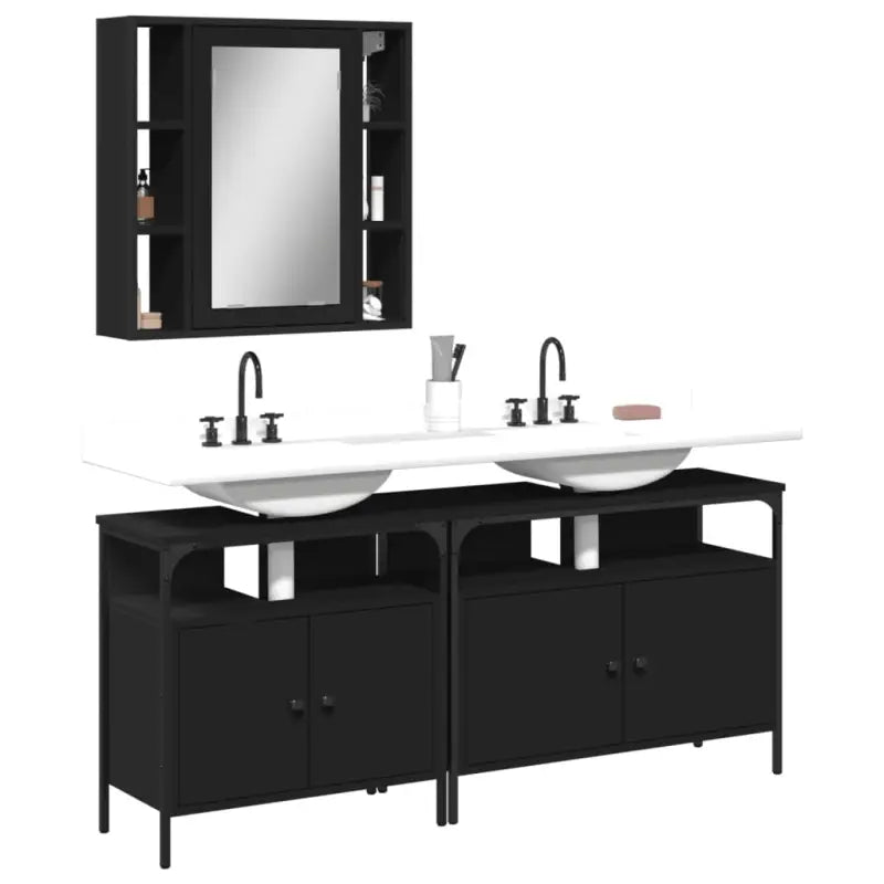 bathroommeubelset met stevige constructie en verstelbare poten - Zwart - Badkamermeubelsets