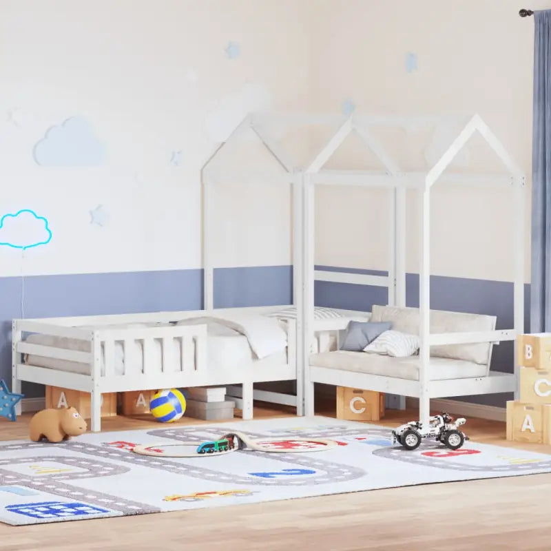 Bed met bankje in massief grenenhout voor een moderne slaapkamer - Wit / 90 x 190 cm - Bedden & bedframes