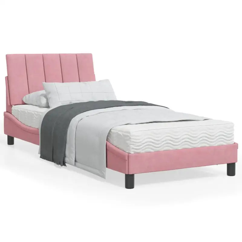 Bed met multiplex lattenbodem en 22d PU-schuim in blauw materiaal - Roze / 90 x 190 cm - Bedden & bedframes
