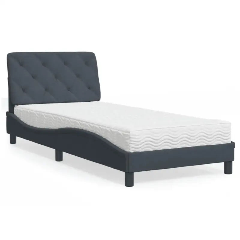 Bed met multiplex lattenbodem en 22d PU-schuim in blauw materiaal - Donkergrijs / 90 x 190 cm - Bedden & bedframes