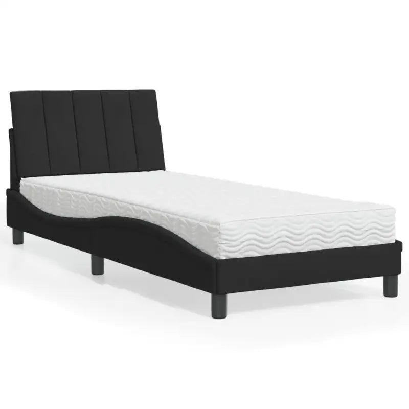 Bed met multiplex lattenbodem en 22d PU-schuim in blauw materiaal - Zwart / 90 x 190 cm - Bedden & bedframes