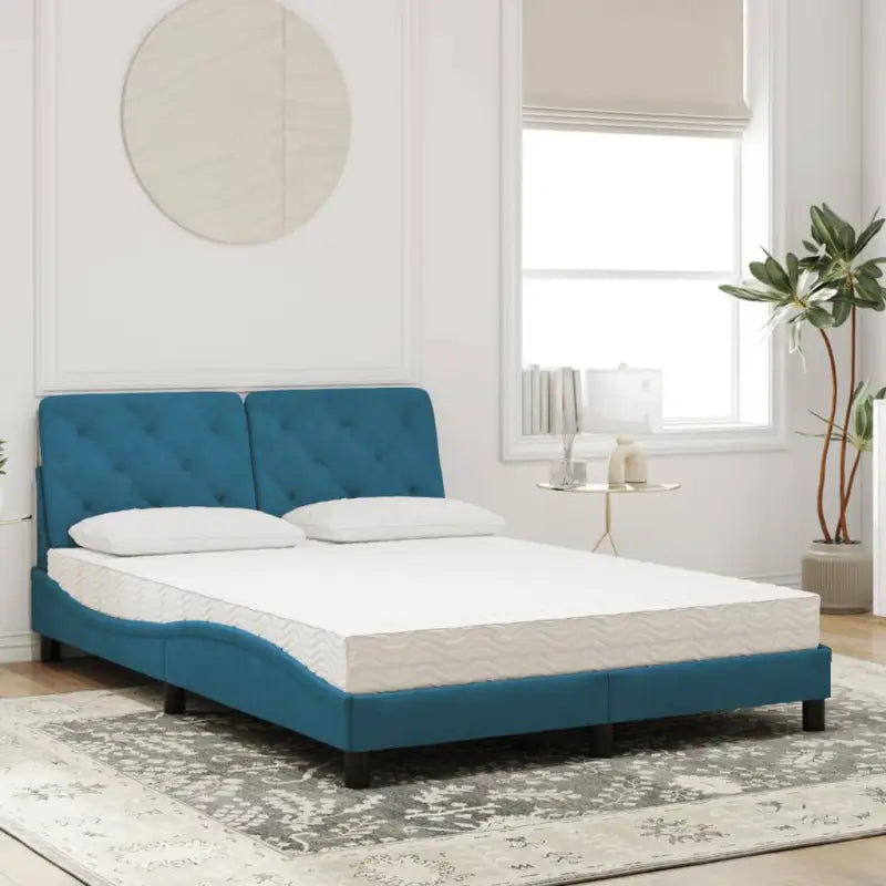 Bed met multiplex lattenbodem en 22d PU-schuim in blauw materiaal - Bedden & bedframes