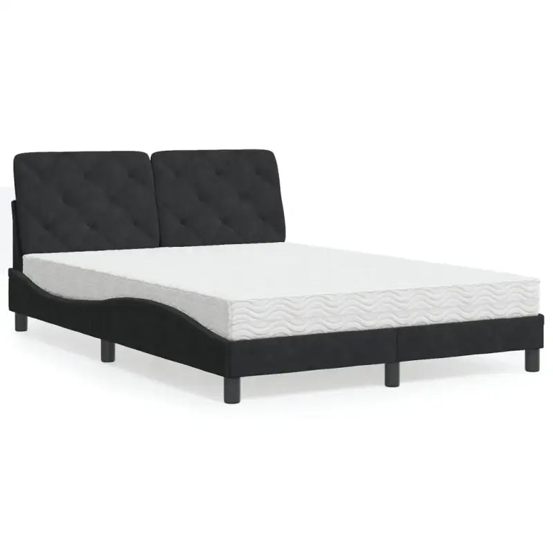 Bed met multiplex lattenbodem en 22d PU-schuim in blauw materiaal - Zwart / 140 x 200 cm - Bedden & bedframes