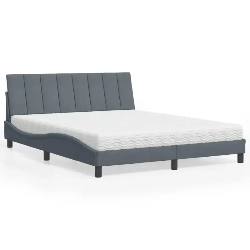 Bed met multiplex lattenbodem en 22d PU-schuim in blauw materiaal - Donkergrijs / 160 x 200 cm - Bedden & bedframes