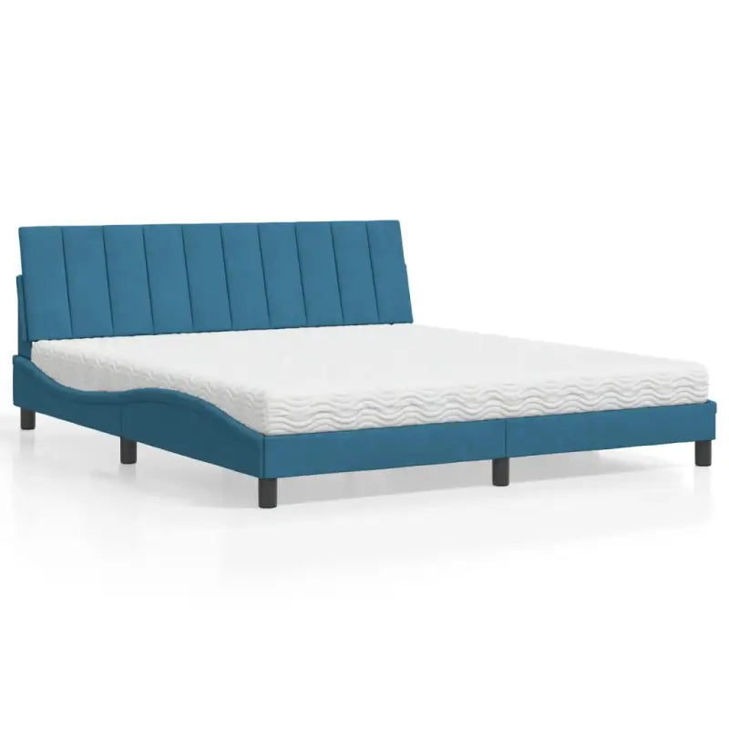 Bed met multiplex lattenbodem en 22d PU-schuim in blauw materiaal - Blauw / 180 x 200 cm - Bedden & bedframes