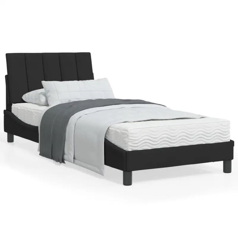 Bed met multiplex lattenbodem en 22d PU-schuim in blauw materiaal - Zwart / 90 x 200 cm - Bedden & bedframes