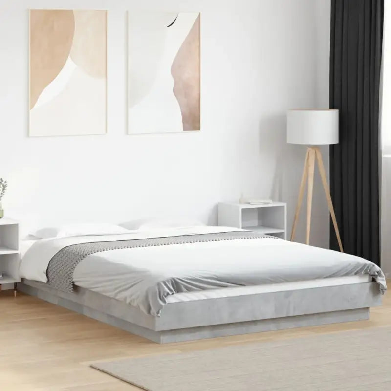 Bed met RGB LED-verlichting en bewerkt hout voor een stabiele nachtrust - Betongrijs / 135 x 190 cm - Bedden & bedframes