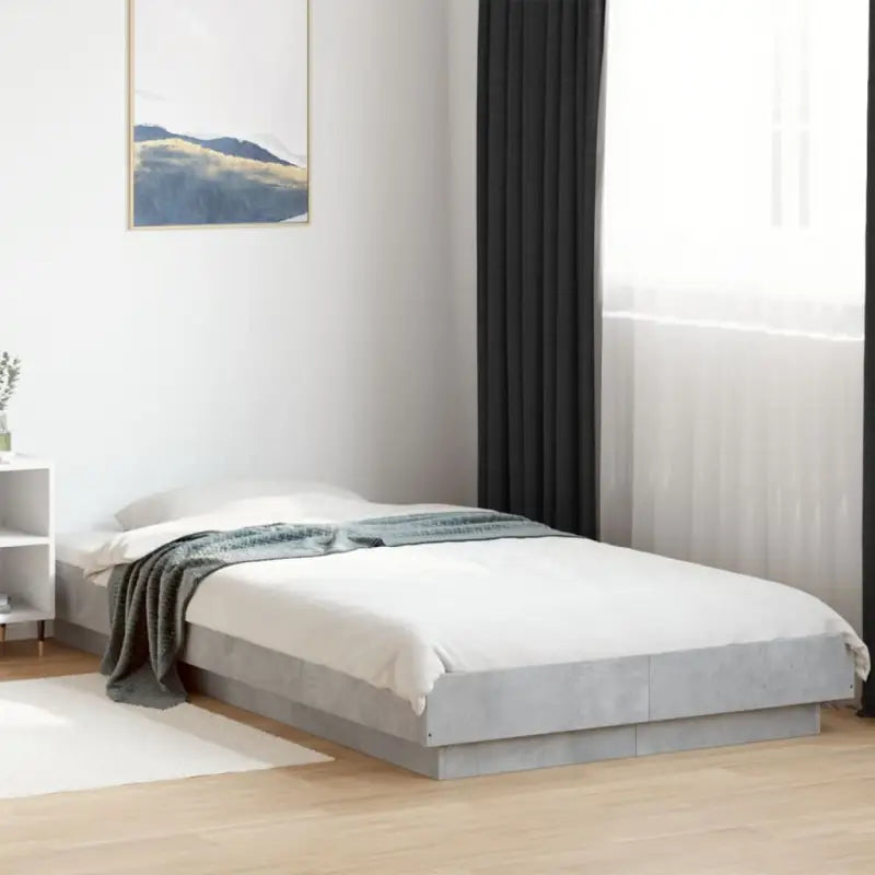 Bed met RGB LED-verlichting en bewerkt hout voor een stabiele nachtrust - Betongrijs / 90 x 190 cm - Bedden & bedframes