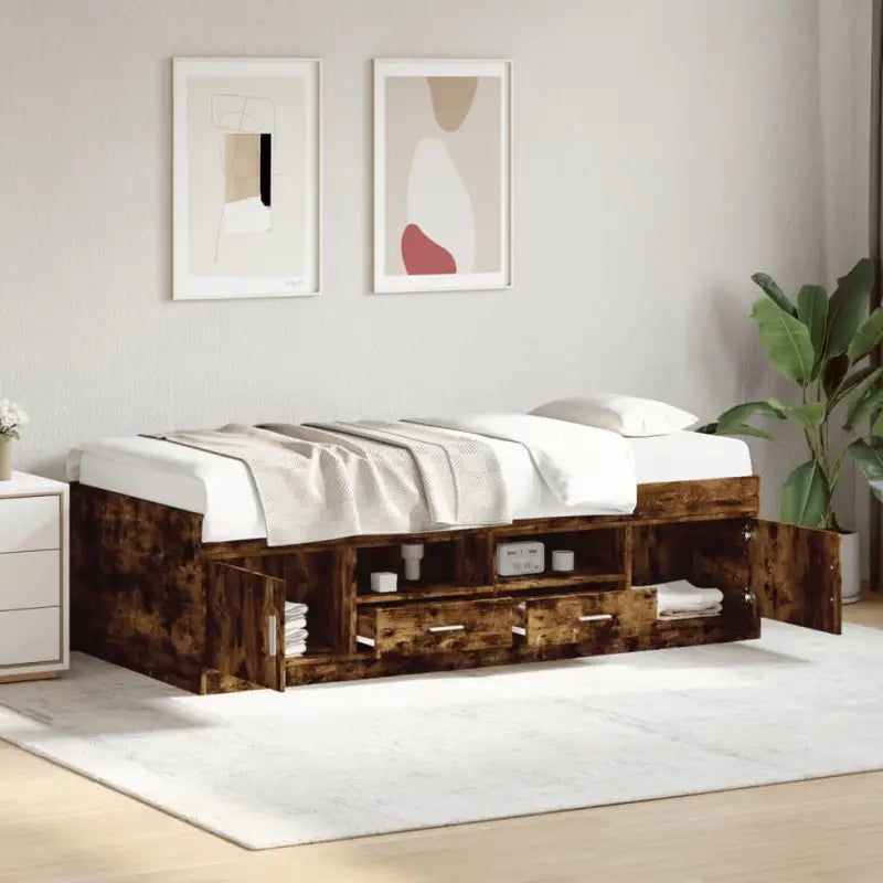 Bedden en bedframes veelzijdige slaapbank in grijs Sonoma eiken bewerkt hout - Gerookt eiken / 90 x 190 cm - Bedden &