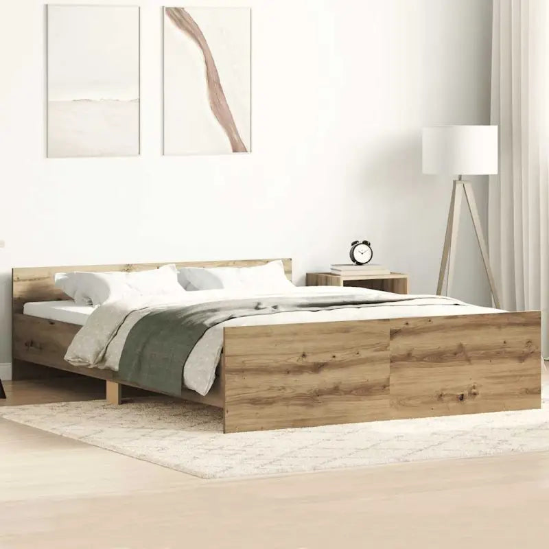 Bedframe in Grijs Sonoma voor een stevige en stabiele nachtrust - artisanaal eikenkleurig / 150 x 200 cm - Bedden &