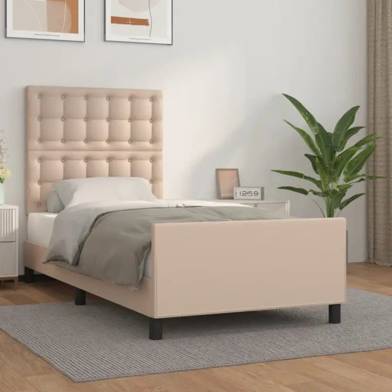 Bedframe met hoofdeinde en multiplex lattenbodem inclusief levering bevat - Cappuccino / 80 x 200 cm / knoppwn - Bedden
