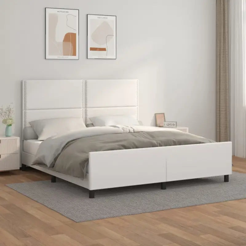 Bedframe met hoofdeinde en multiplex lattenbodem inclusief levering bevat - Wit / 160 x 200 cm / Effen met spijkers