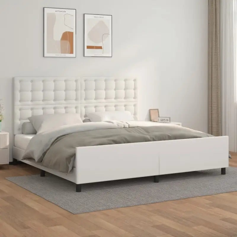 Bedframe met hoofdeinde en multiplex lattenbodem inclusief levering bevat - Wit / 200 x 200 cm / knoppwn - Bedden &