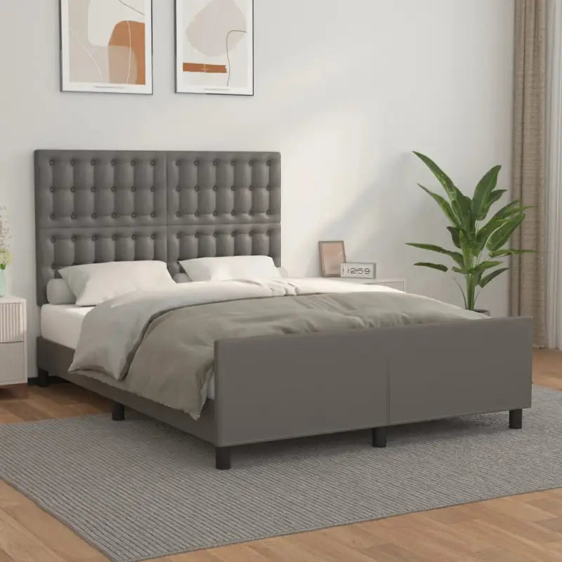 Bedframe met hoofdeinde en multiplex lattenbodem inclusief levering bevat - Grijs / 140 x 190 cm / knoppwn - Bedden &