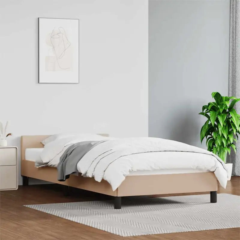 Bedframe met hoofdeinde en multiplex lattenbodem voor een goede nachtrust - Cappuccino / 90 x 200 cm - Bedden &