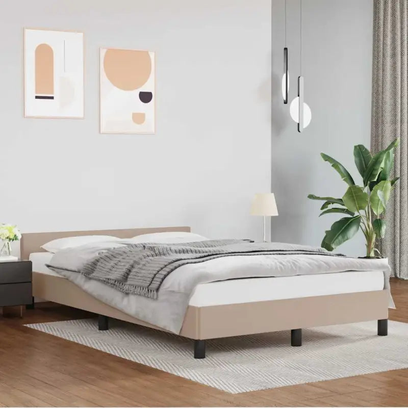 Bedframe met hoofdeinde en multiplex lattenbodem voor een goede nachtrust - Cappuccino / 120 x 200 cm - Bedden &