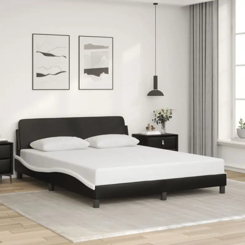 Bedframe met hoofdeinde en multiplex lattenbodem voor een goede nachtrust - Zwart en wit / 160 x 200 cm - Bedden &