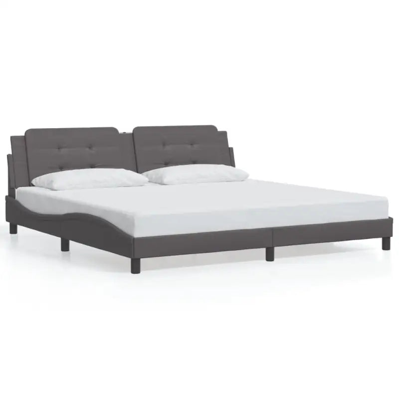 Bedframe met hoofdeinde in grijs materiaal en multiplex lattenbodem - Bedden & bedframes