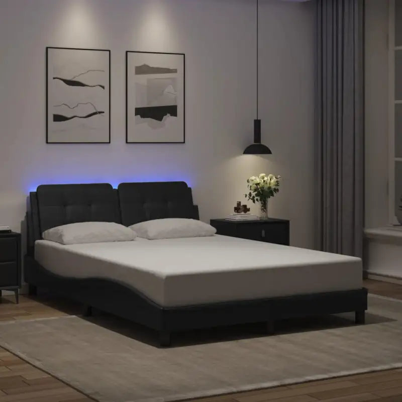 Bedframe met LED-verlichting en multiplex lattenbodem in wit materiaal - Zwart / 120 x 200 cm - Bedden & bedframes