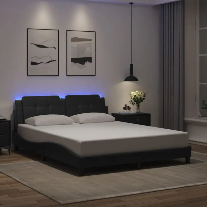 Bedframe met LED-verlichting en multiplex lattenbodem in wit materiaal - Zwart / 160 x 200 cm - Bedden & bedframes