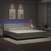 Bedframe met LED-verlichting en multiplex lattenbodem in wit materiaal - Bedden & bedframes
