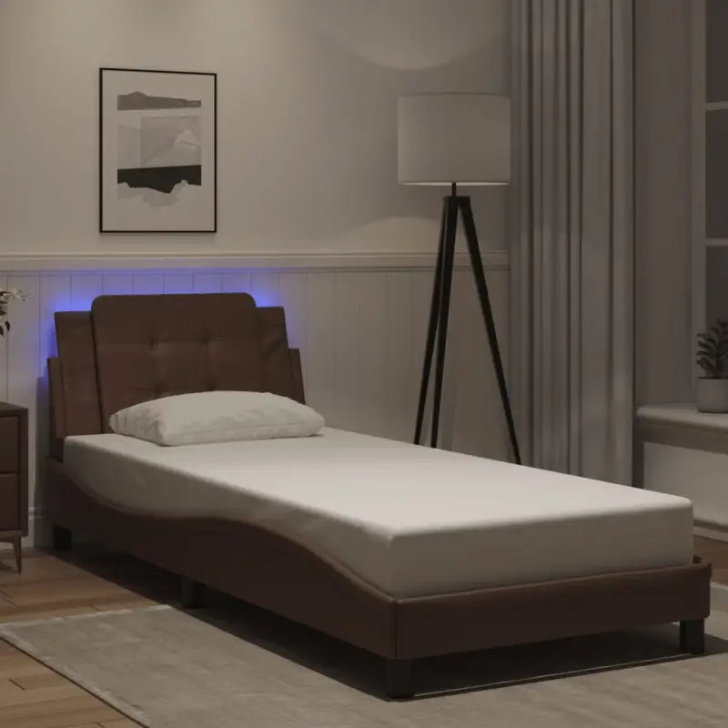 Bedframe met LED-verlichting en multiplex lattenbodem in wit materiaal - Bruin / 90 x 200 cm - Bedden & bedframes