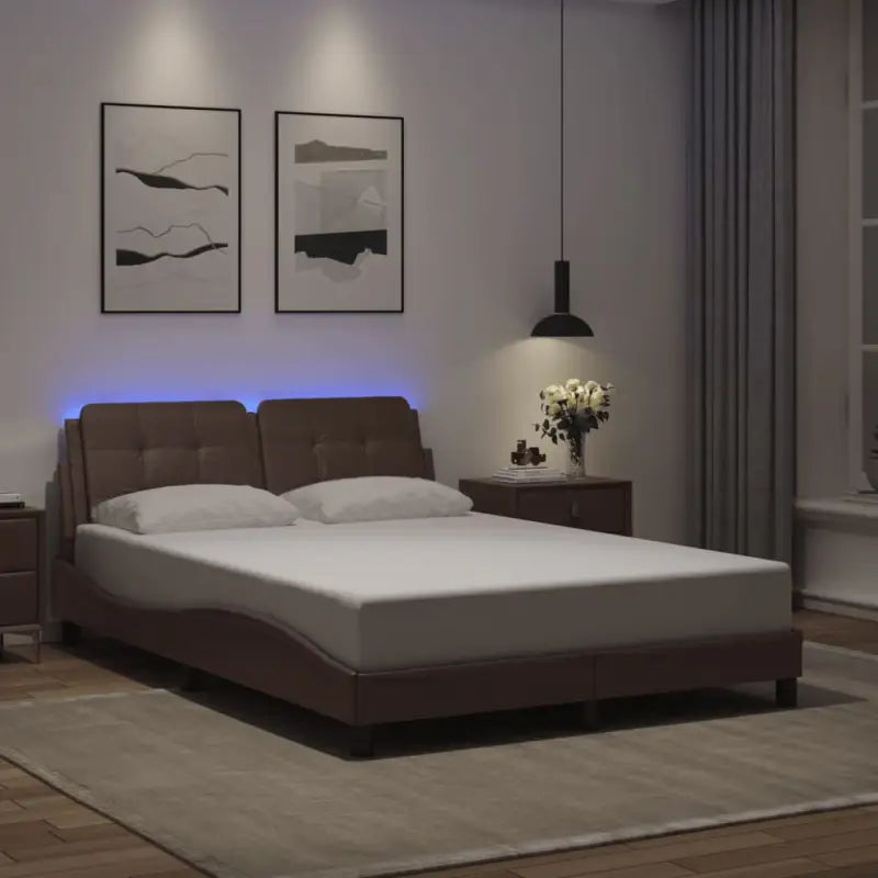 Bedframe met LED-verlichting en multiplex lattenbodem in wit materiaal - Grijs / 120 x 200 cm - Bedden & bedframes