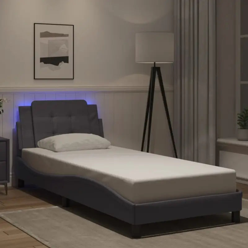 Bedframe met LED-verlichting en multiplex lattenbodem in wit materiaal - Grijs / 90 x 190 cm - Bedden & bedframes
