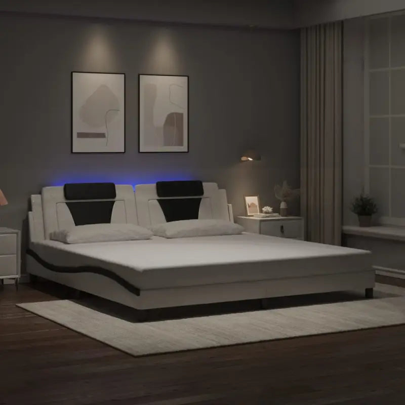 Bedframe met LED-verlichting en multiplex lattenbodem voor comfort - Wit en zwart / 200 x 200 cm - Bedden & bedframes