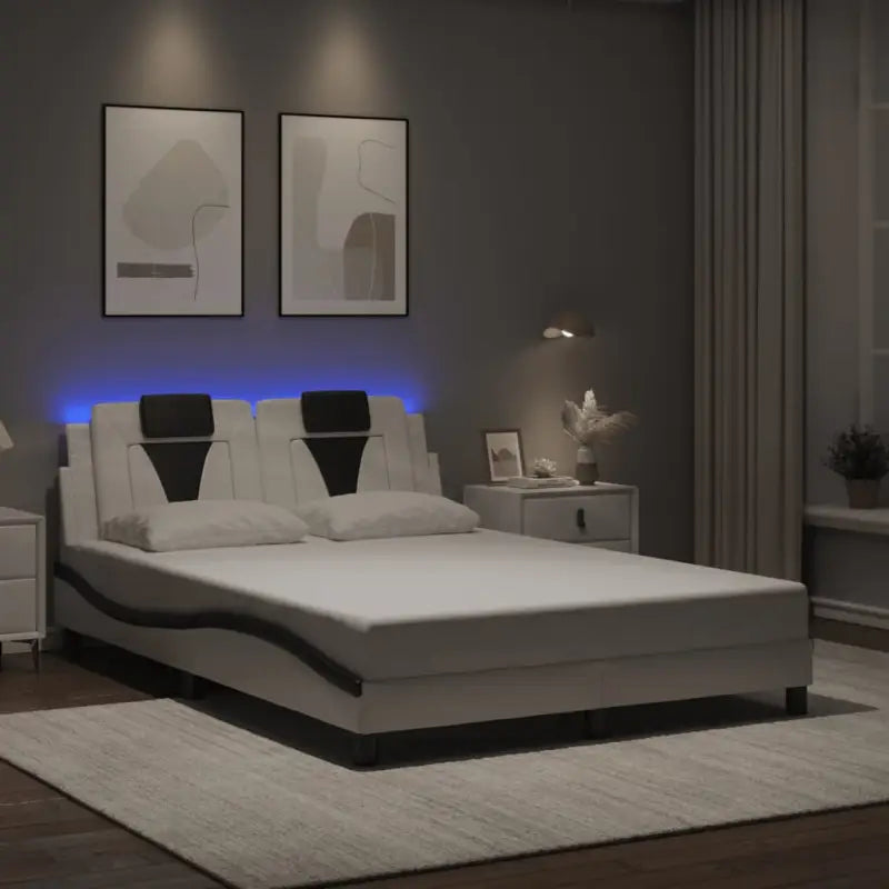 Bedframe met LED-verlichting en multiplex lattenbodem voor comfort - Wit en zwart / 140 x 200 cm - Bedden & bedframes