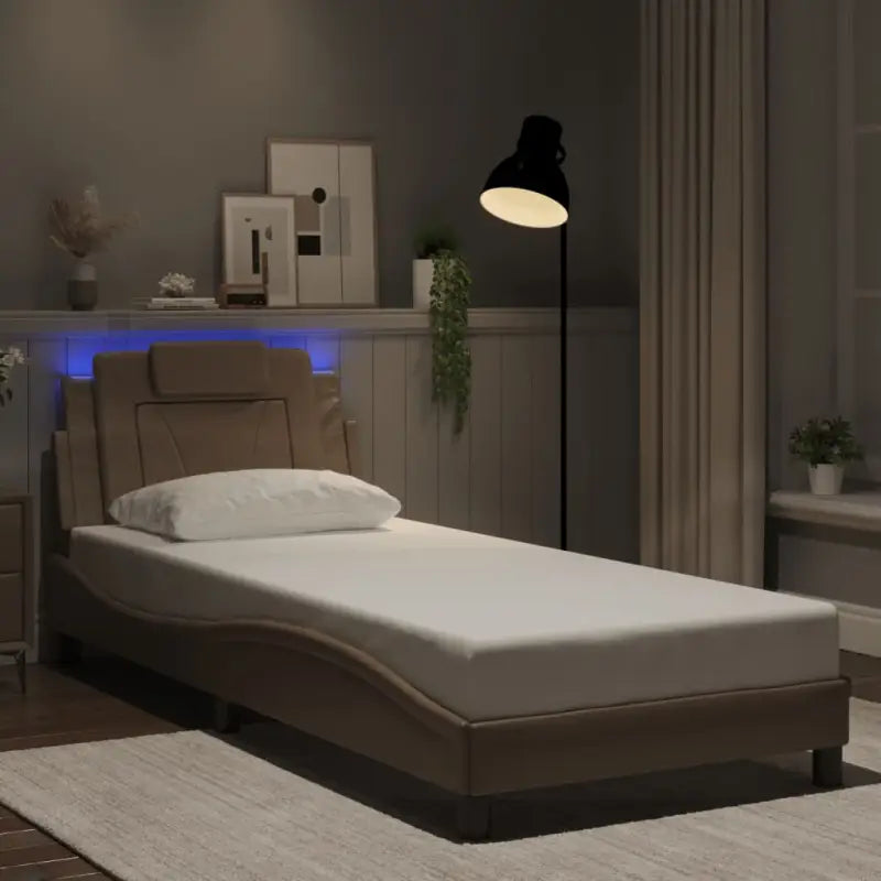 Bedframe met LED-verlichting en multiplex lattenbodem voor comfort - Cappuccino / 90 x 190 cm - Bedden & bedframes