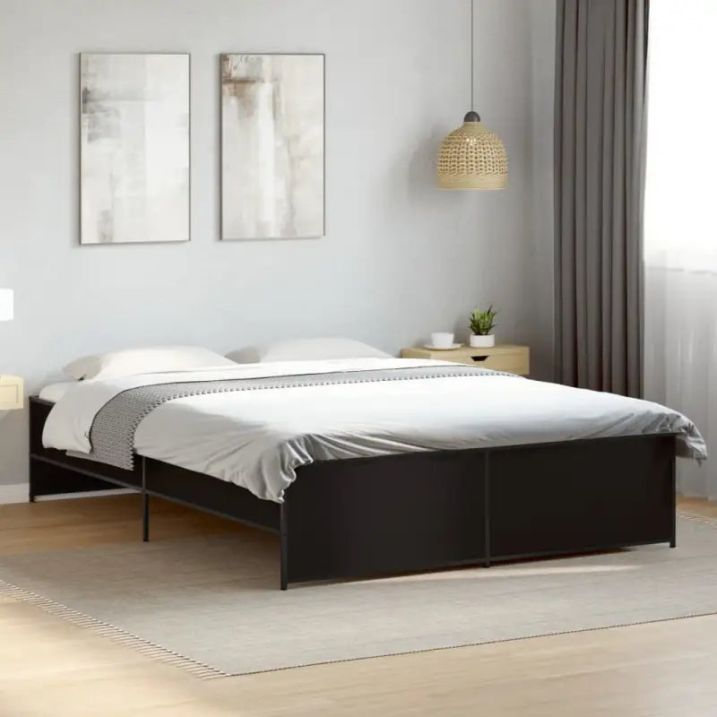 Bedframe met metalen poten en multiplex lattenbodem in grijs sonoma eiken - Zwart / 140 x 200 cm - Bedden & bedframes