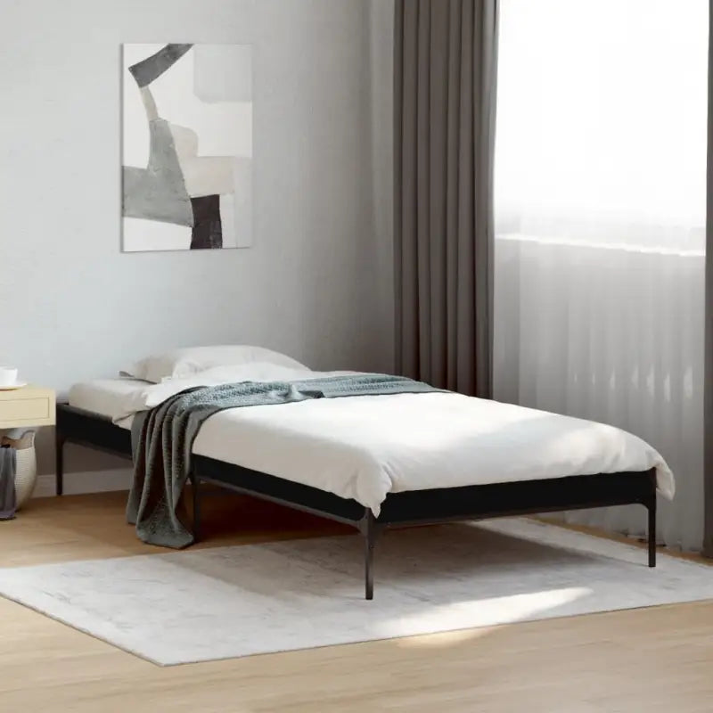 Bedframe met metalen poten en multiplex lattenbodem van bewerkt hout - Zwart / 75 x 190 cm / 30 cm - Bedden & bedframes