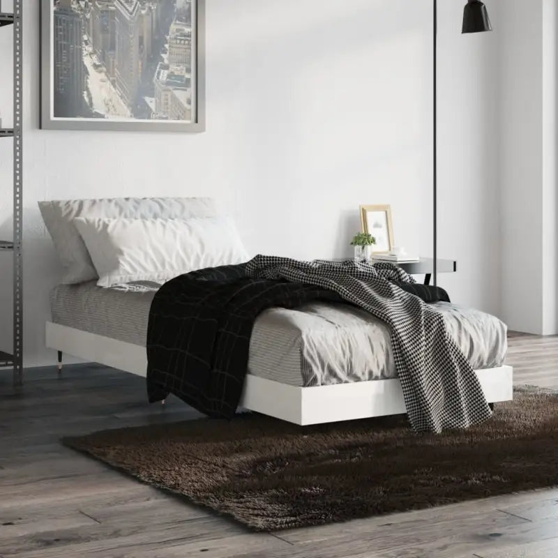 Bedframe met metalen poten en multiplex lattenbodem van bewerkt hout - Hoogglans wit / 75 x 190 cm - Bedden & bedframes