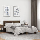 Bedframe met metalen poten en multiplex lattenbodem van bewerkt hout - bruin eikenkleur / 140 x 190 cm - Bedden &