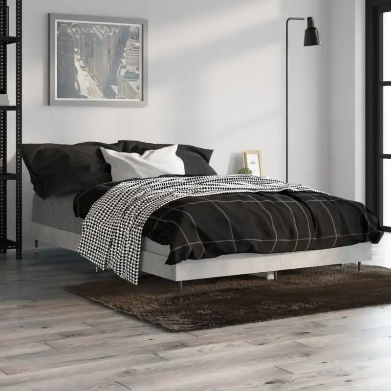 Bedframe met metalen poten en multiplex lattenbodem van bewerkt hout - Betongrijs / 120 x 190 cm - Bedden & bedframes
