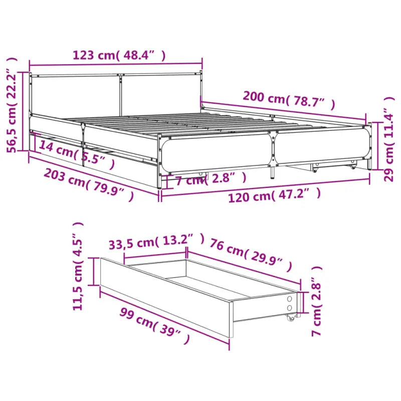 Bedframe met metalen poten en multiplex lattenbodem van bewerkt hout - Bedden & bedframes