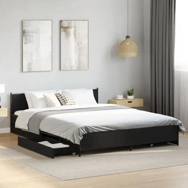Bedframe met metalen poten en multiplex lattenbodem van bewerkt hout - Zwart / 120 x 200 cm - Bedden & bedframes