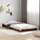 Bedframe met metalen poten en multiplex lattenbodem van bewerkt hout - Gerookt eiken / 90 x 190 cm / 14.5 cm - Bedden &