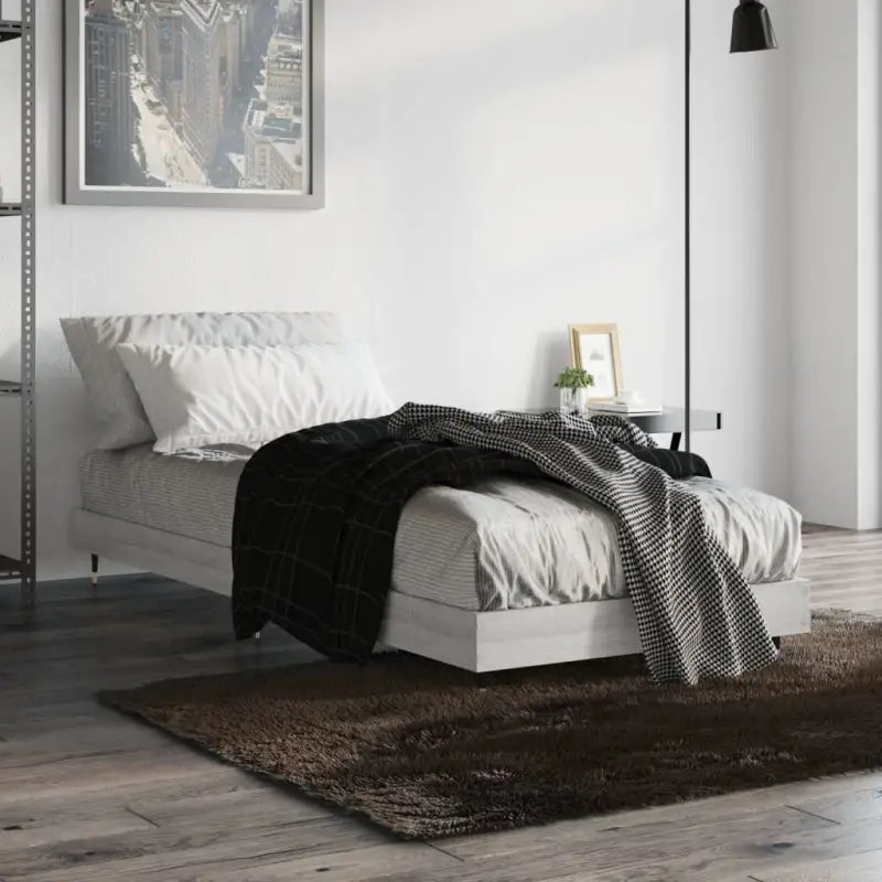 Bedframe met metalen poten en multiplex lattenbodem van bewerkt hout - Grijs sonoma / 75 x 190 cm - Bedden & bedframes