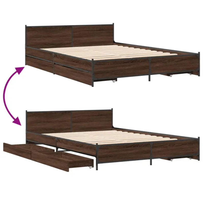 Bedframe met metalen poten en multiplex lattenbodem van bewerkt hout - Bedden & bedframes
