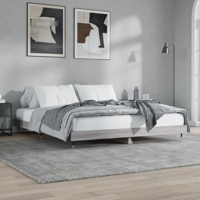 Bedframe met metalen poten en multiplex lattenbodem van bewerkt hout - Grijs sonoma / 200 x 200 cm - Bedden & bedframes