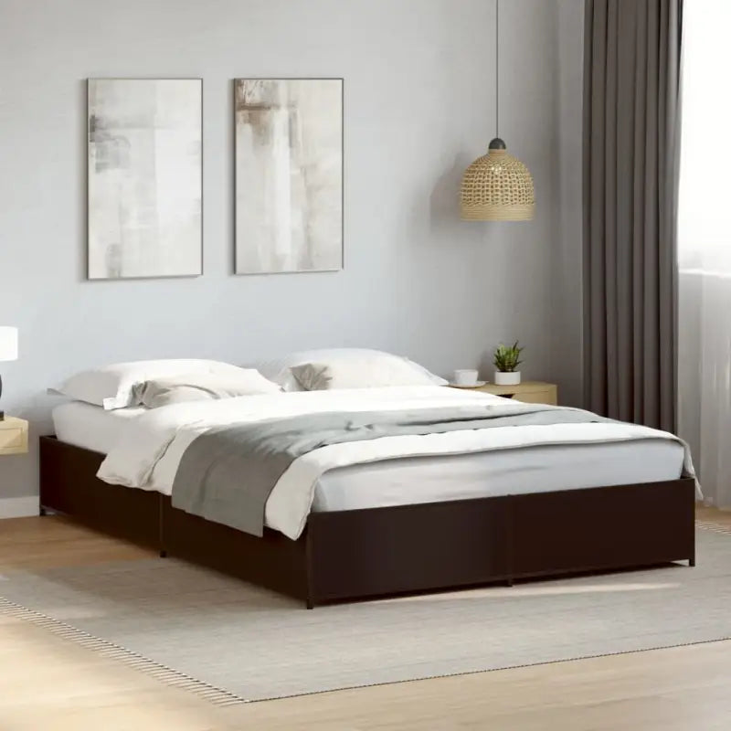 Bedframe met metalen poten en multiplex lattenbodem van bewerkt hout - Zwart / 120 x 200 cm / 29 cm - Bedden & bedframes