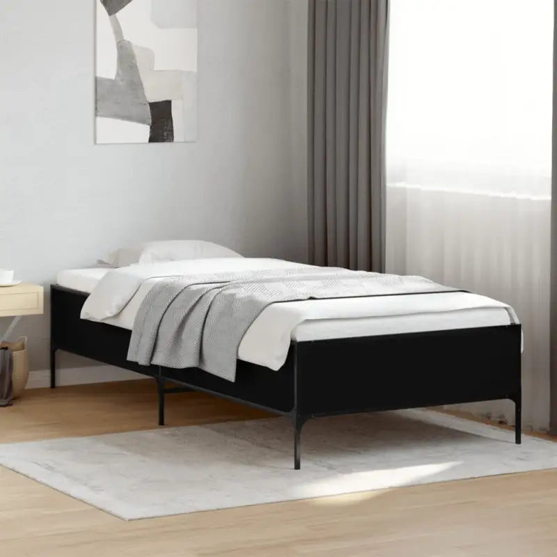 Bedframe met metalen poten en multiplex lattenbodem van bewerkt hout - Zwart / 75 x 190 cm / 44 cm - Bedden & bedframes