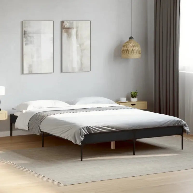 Bedframe met metalen poten en multiplex lattenbodem van bewerkt hout - Zwart / 120 x 200 cm / 30 cm - Bedden & bedframes